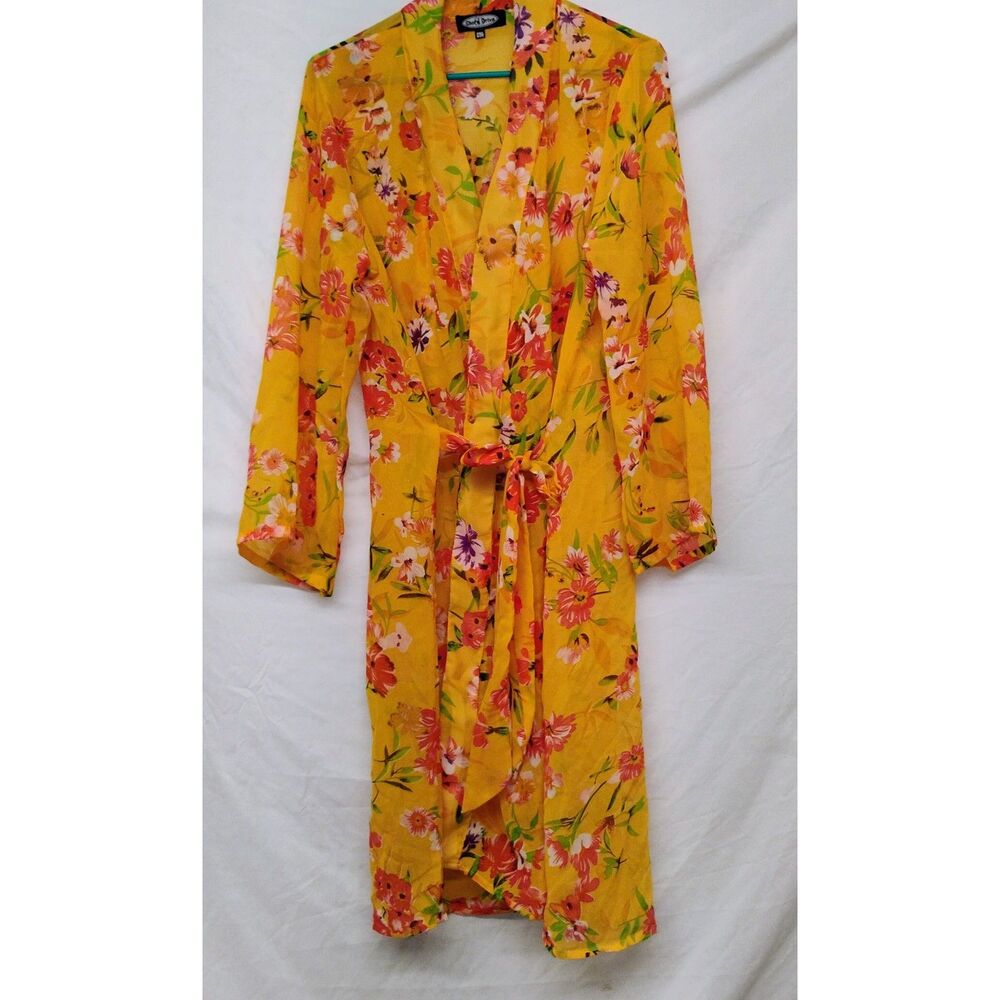 Shore Drive Floral Kimono Robe Yellow Tropical Print – Free Size  Resort Wear